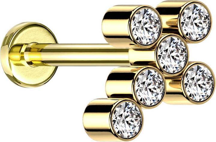 Image du produit Star Piercing Micro Labret femelle doré croix six cristaux argentés (sans laiton, Titane G23)