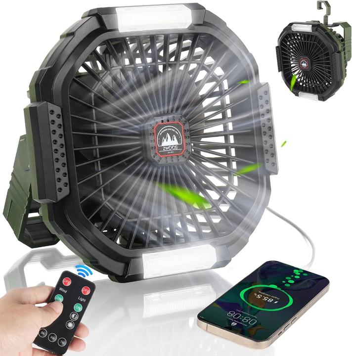 Immagine prodotto Zwoos USB Campingventilator mit LED-Licht, Fernbedienung