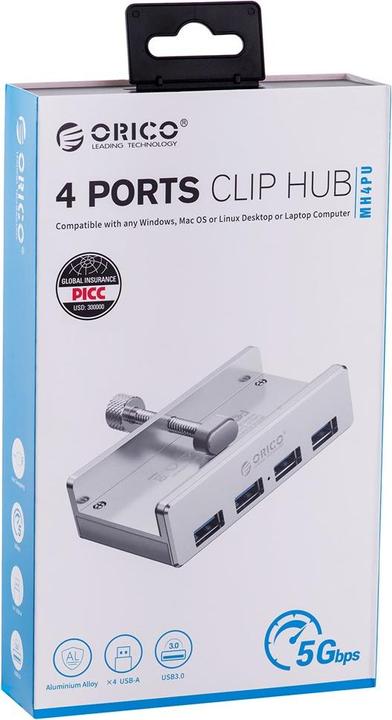 Actual product image Allnet USB 3.0 4 Port Clip Hub (USB-C, 4 Ports)