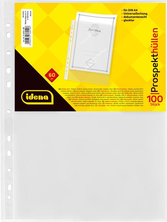 Image du produit Idena Pochette A4 100 feuilles transparente 60µ (A4, 100 x)