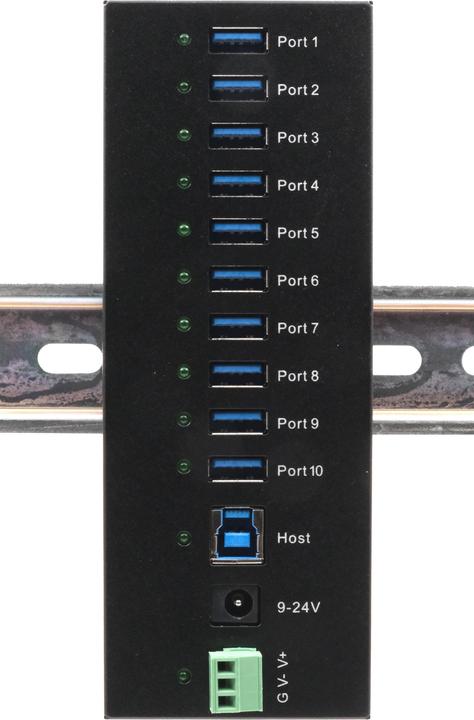 Produktbild Exsys 10 Port USB 3.0 HUB Metall-Gehäuse, inkl. Netzteil 12V/5A, USB 3.0 Kabel, Din-Ra (USB-B, 10 Ports)