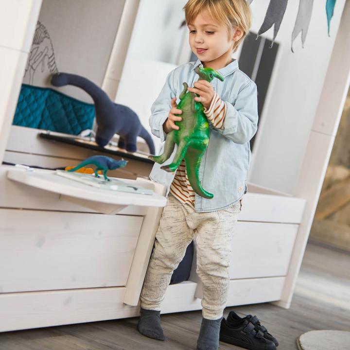 Produktbild Lifetime Kidsrooms 4 in 1 Bettkombination mit Stoffdach Dino und Rueckwand mit deluxe Lattenrost