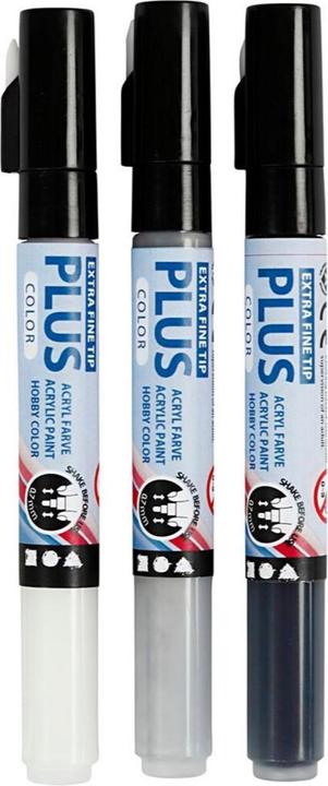 Produktbild Creativ Company Acrylmarker Plus Color 0.7 mm 3er Set, Weiss/Grau/Schwarz (Weiss, Schwarz, Grau, 0.70 mm, 3 x)