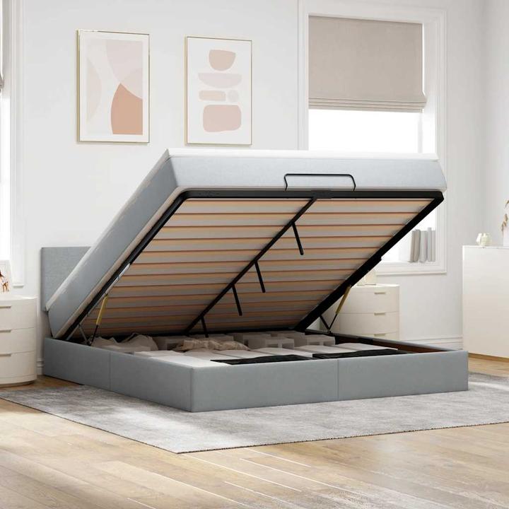 Produktbild VidaXL Ottoman-Bett mit Matratze Hellgrau 90x190 cm Stoff (90 x 190 cm)