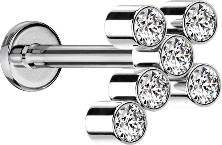 Produktbild Star Piercing Micro Labret Innengewinde silber Kreuz sechs Kristalle silber (ohne Messing, Titan G23)