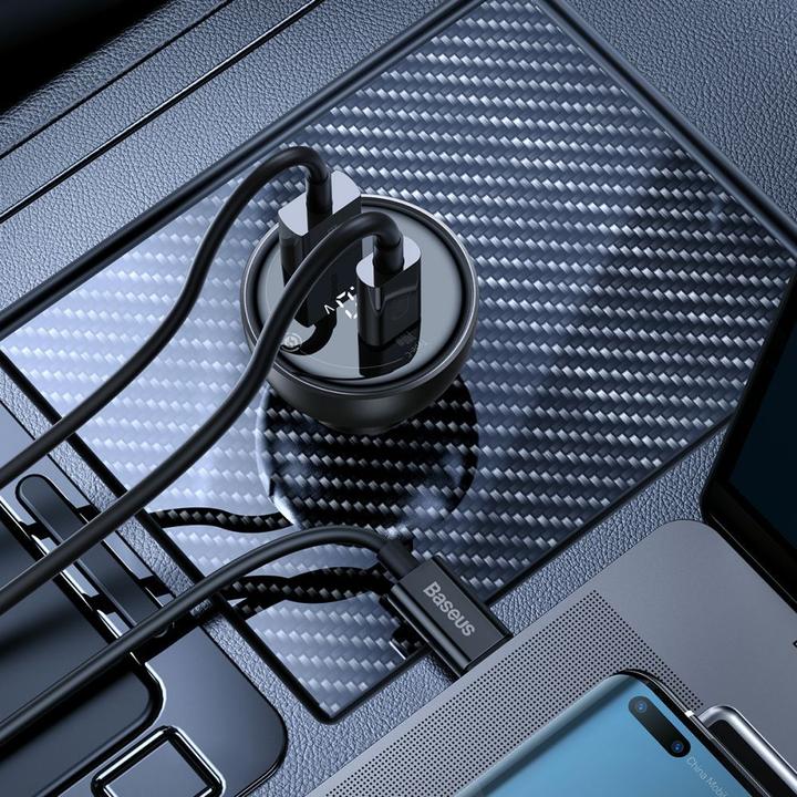 Produktbild Baseus Digital Display fast car charger USB-A / USB-C PD3.1 140W black + USB-C cable Superior