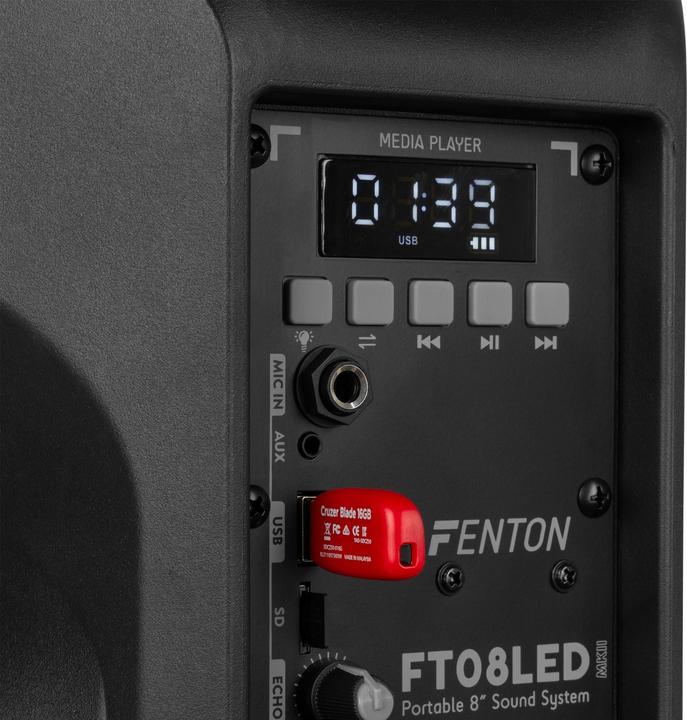 Image du produit Fenton Speaker Bluetooth - FT08LED MK2 karaoke box met LEDâ€™s, accu en microfoon - Voor (Actif)