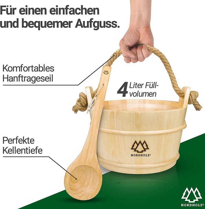 Actual product image Nordholz Sauna bucket with trowel, Nordic spruce