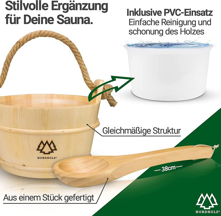 Actual product image Nordholz Sauna bucket with trowel, Nordic spruce