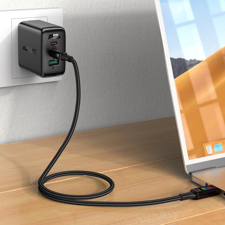 Actual product image Acefast C7-03 USB-C USB-C 100W 1.2m cable with display - black (1.20 m, USB 3.0, 100 W)