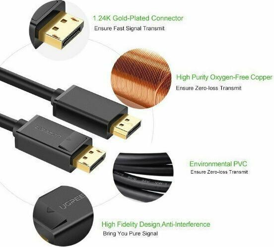Actual product image Ugreen DisplayPort to DisplayPort Cable DP102, 4K, 3D, 1m (Black) (1 m, DisplayPort)