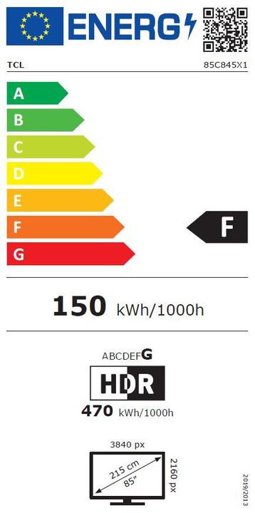 Energy Label TCL 85C845 (85", Mini-LED, QLED, 4K, 2023)