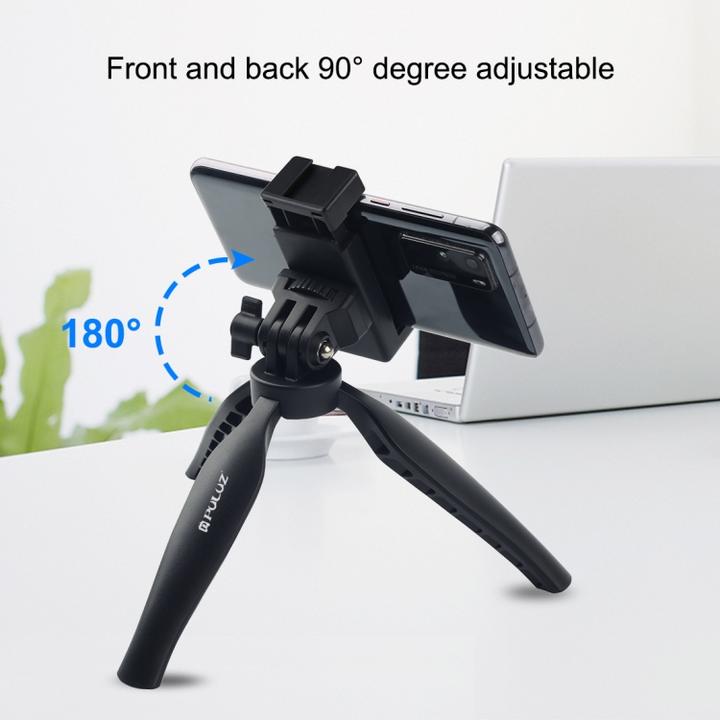 Actual product image Puluz Desk Plastic Tripod Mount with Phone Clamp & Adjusting Tripod Head for Smartphones (Black) (Plastic)