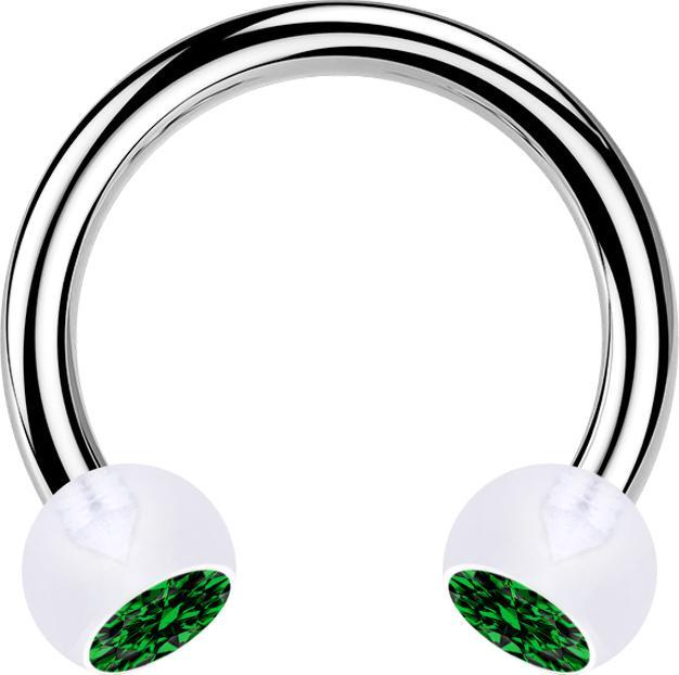 Produktbild Star Piercing Circular Barbell silber mit zwei Kugeln transparent Kristall grün (ohne Messing, Bioflex, Chirurgenstahl 316L)