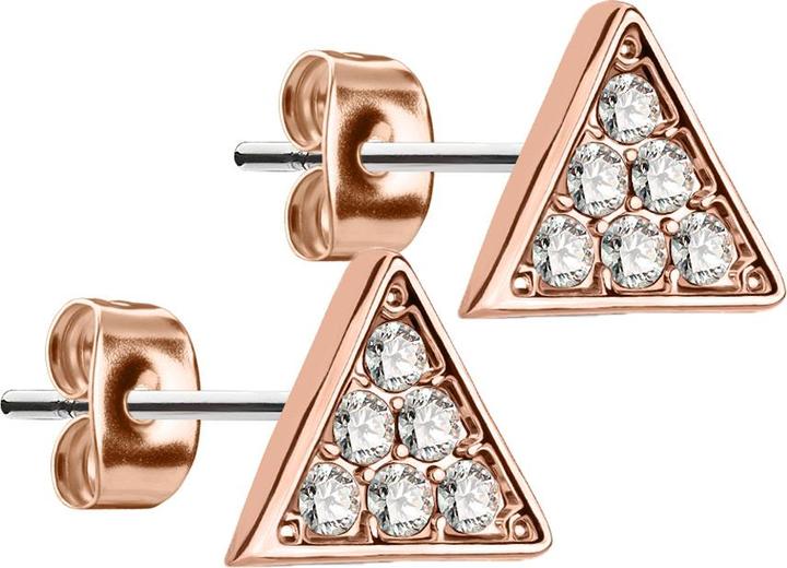 Actual product image Star Piercing Stud earrings triangular rose gold with silver crystal (Brass, Surgical steel 316L)