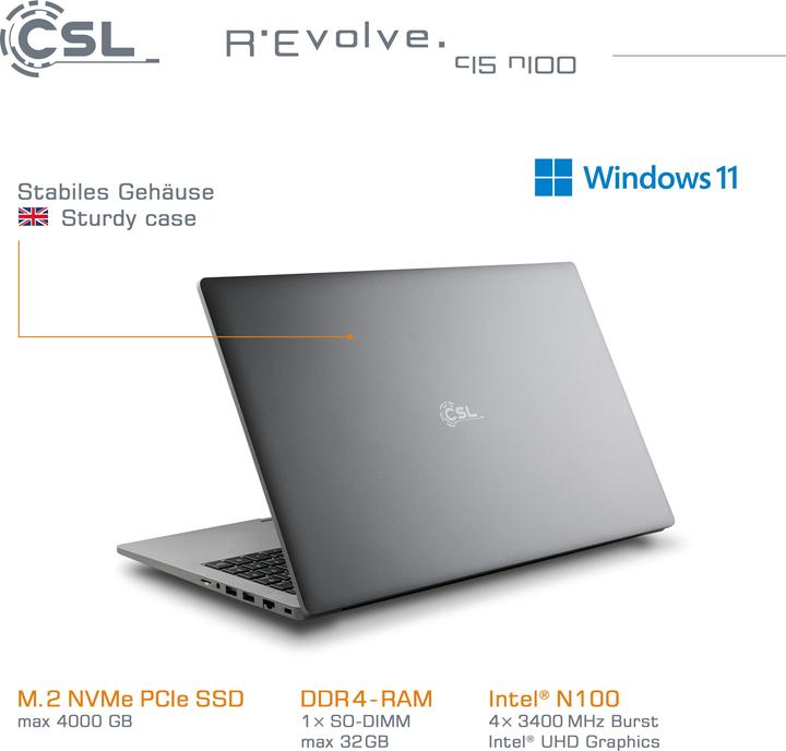 Image du produit CSL Notebook R'Evolve C15 v4 16Go 1000Go Windows 11 Famille (15.60", Intel N100, 16 Go, 1000 Go, DE)