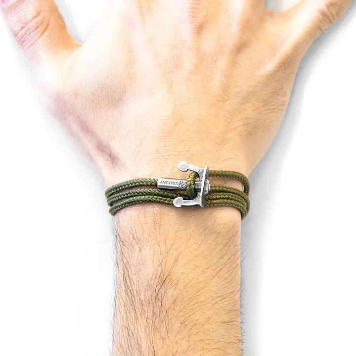 Produktbild Anchor & Crew Khaki-Grüne Union Silber Und Seil Ankerarmband (Solide .925 Sterlingsilber)