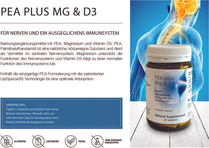 Produktbild Natural Supplements by Andrea PEA & Mg, D3 direct (90 Stück, Kapseln, 147 g)