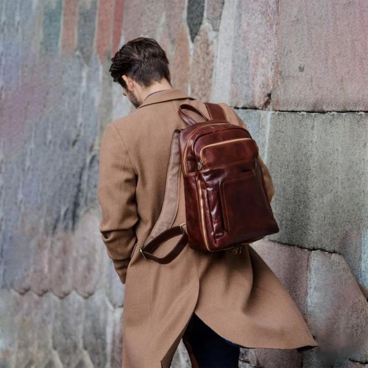 Image du produit Only-Bags.Store Grand sac à dos en cuir pleine fleur marron
