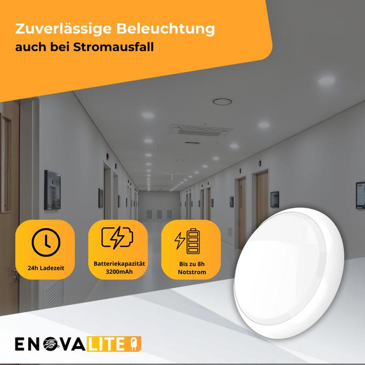 Actual product image Enovalite LED-Notstrom Deckenleuchte, mit Bewegungsmelder, 8 h Notlicht und Gruppensteuerungsfunktion (1800 lm)