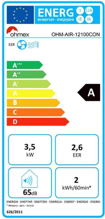 Energy Label Ohmex AIR-12100 (26 m², 12000 BTU/h)