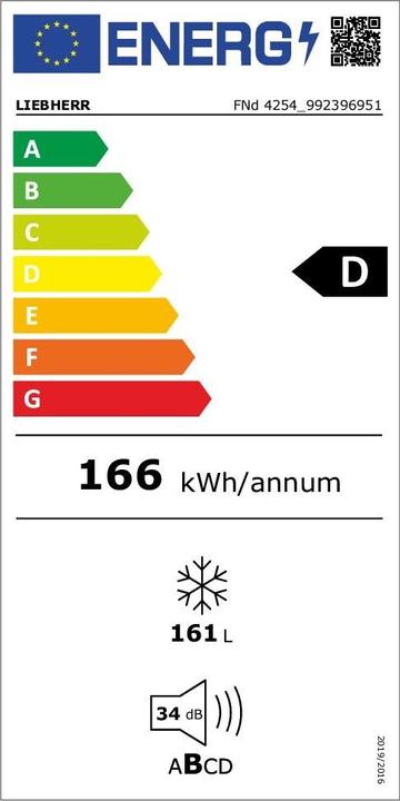 Etichetta energetica Liebherr Congelatore Prime FNd 4254 Bianco (Struttura autonoma, 160 l)
