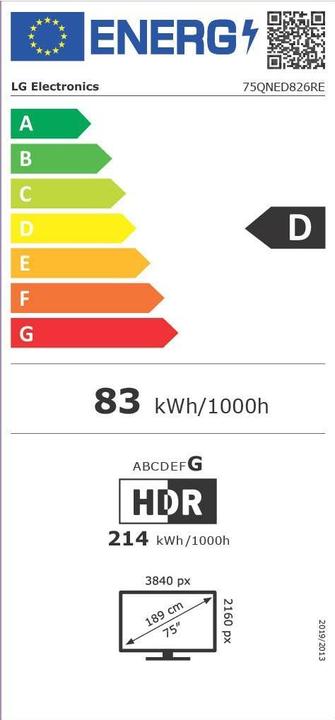 Energie-Label LG 75QNED826RE (75", QNED82, QLED, 4K, 2023)