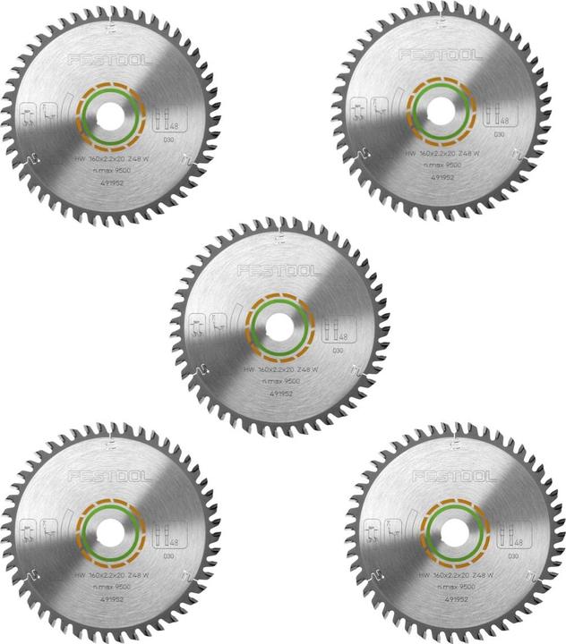 Produktbild Festool Feinzahn Kreissägeblatt HW 160 x 20 x 2,2 mm W48 160 mm 48 Zähne ( 5 x 491952 )