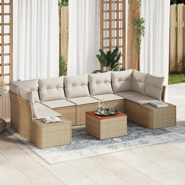 Produktbild VidaXL 8-tlg. Garten-Sofagarnitur mit Kissen Beige Poly Rattan