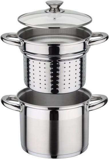 Actual product image GSW Set 3pcs Pasta Pot Stainless Steel Induction Treviso Ø 22 cm (22 cm, Pan set + pot set, Stainless steel)