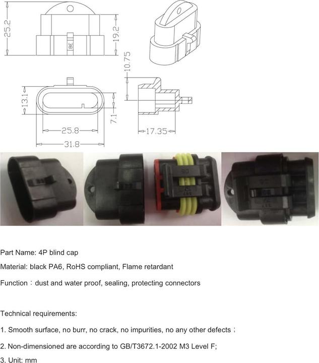 Produktbild Kalitec 100 Stück KALI-0094 Superseal wasserdichter Blindstecker Blindkappe 4-polig mit geschlossener Kammer