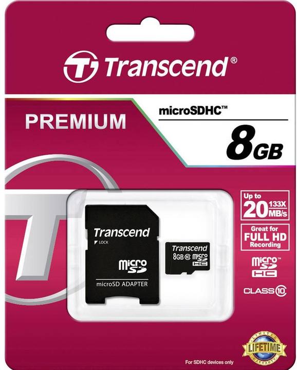 Image du produit Transcend Carte mémoire flash 8 Go Micro SDHC, C10 (8 Go, SDHC, U1)