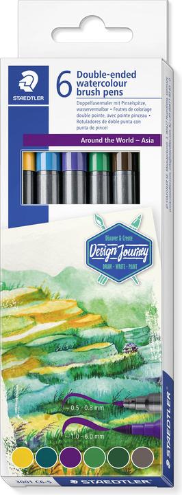 Staedtler Double fibre-tip pens Asia, box of 6, 2 tips, line width: 1.0 (water colourable, 6 x)