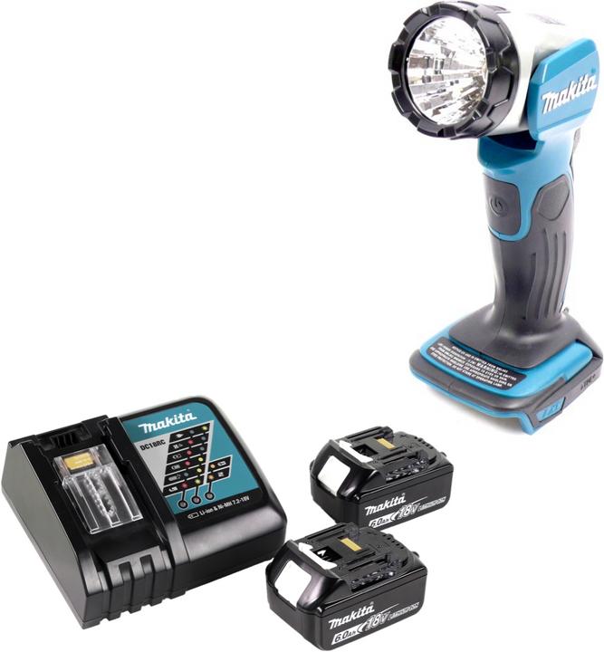 Actual product image Makita BML 802 RG Battery lamp for 14.4 and 18V batteries + 2x battery 6.0 Ah + charger
