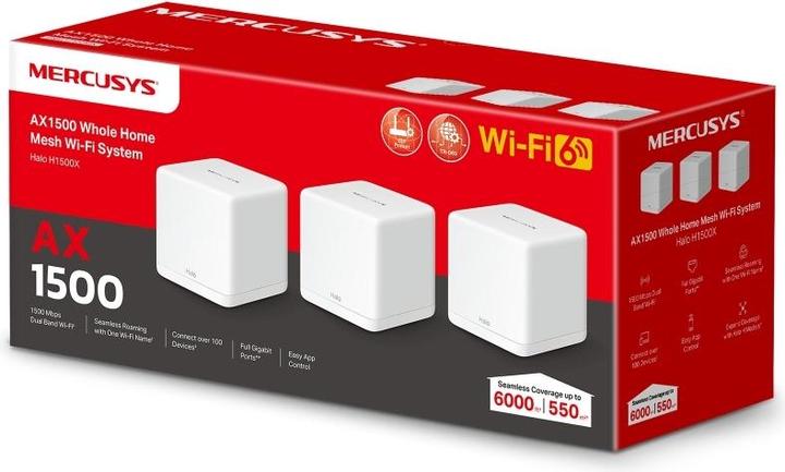 Actual product image Mercusys WL-Router Halo H1500X Home Mesh WiFi System 3-Pack