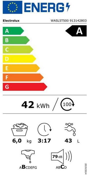 Energy Label Electrolux WASL5T500 (6 kg, Upwards, CH plug)