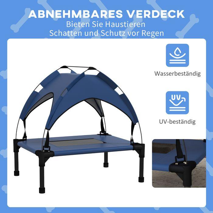 Produktbild Swisshandel24 Erhöhtes Hundebett mit Baldachin, Outdoor Hundeliege mit Dach, 61x46x63cm, dunkelblau (Hund)