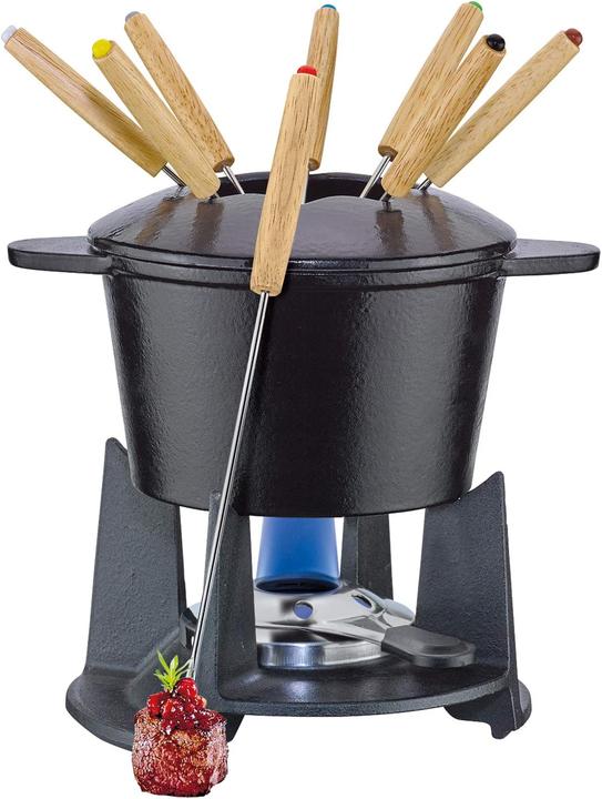 Spring Fondue-Set GRENOBLE Gusseisen schwarz emailliert mit Rechaud und 8 Gabeln (Käsefondue)