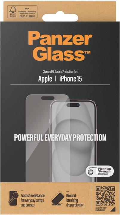 Immagine prodotto PanzerGlass Pellicola protettiva Classic Fit (1 Pezzo/i, Apple iPhone 15)