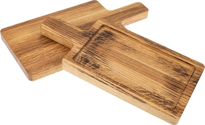 Serving board with handle 2 cm thick made of flamed and oiled oak wood