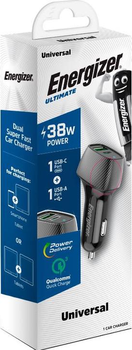 Image du produit Energizer Chargeur de voiture - Power Delivery & QC3 - 38W - 1 USB-C & 1 USB-A, noir