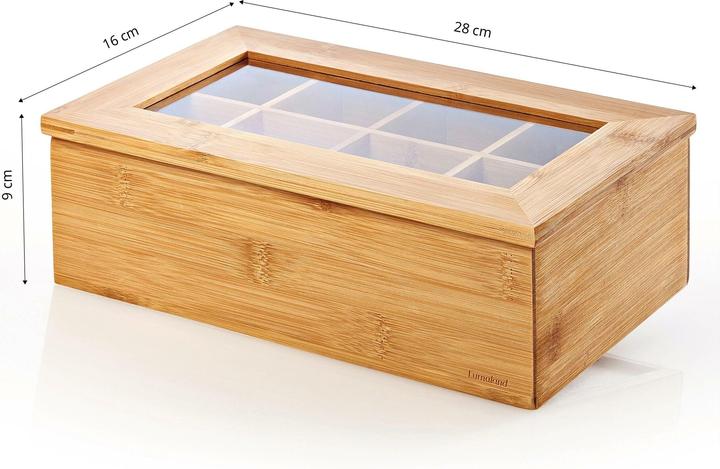 Actual product image Lumaland Teebeutel-Box 28 x 16 x 9 cm Bambus, China, 8 Fächer