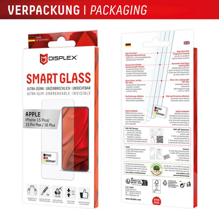 Actual product image Displex Smart Glass, Displayschutzfolie (1 Piece, Apple iPhone 16 Plus)