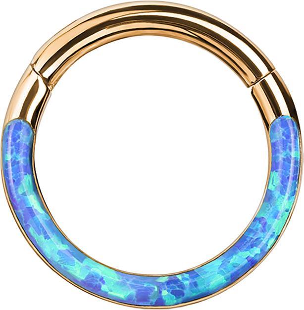 Star Piercing Micro Segmentring klappbar rosegold front Opal streifen blau (ohne Messing, Chirurgenstahl 316L)