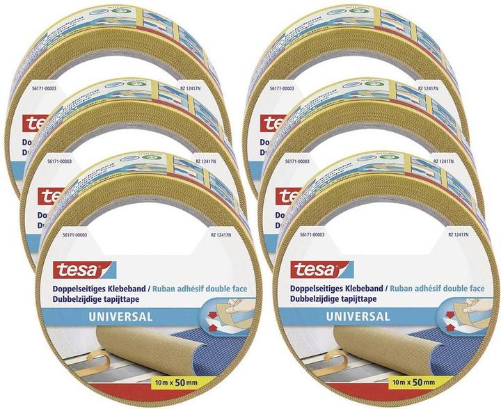 Actual product image tesa 6x UNIVERSAL double-sided adhesive tape, pack of six (50 mm)