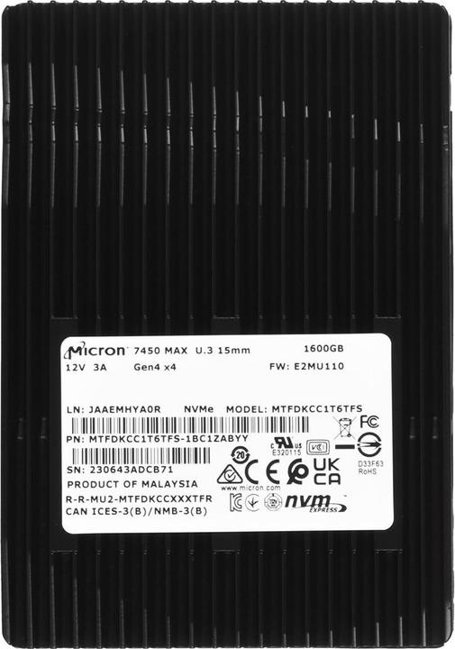 Produktbild Micron 7450 MAX NVMe U.3 SSD (1600 GB, 2.5")