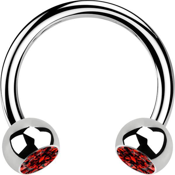 Star Piercing Micro Circular Barbell silber mit zwei Kugeln Kristall rot (ohne Messing, Chirurgenstahl 316L)