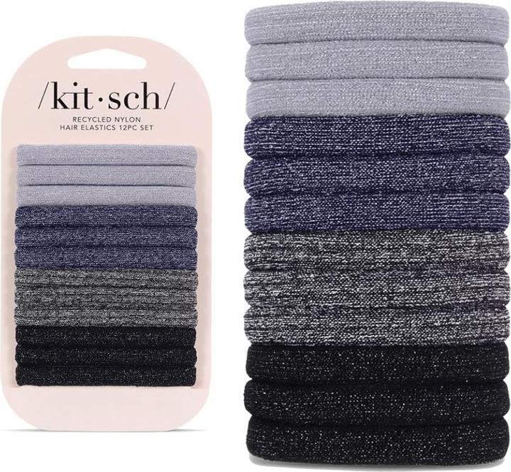 Actual product image Kitsch Medium nylon elastic bands with glitter effect set of 12 dark (Headband)