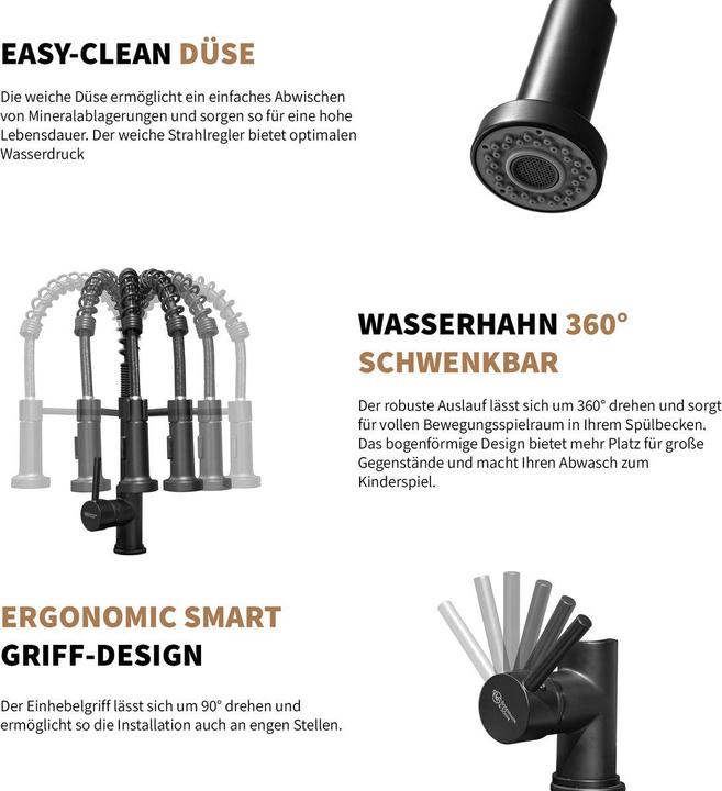 Produktbild Rosenhahn & Söhne Sylt 200 Küchenarmatur mit Brause- 360° Drehbarer Wasserhahn Küche - Armatur Küche