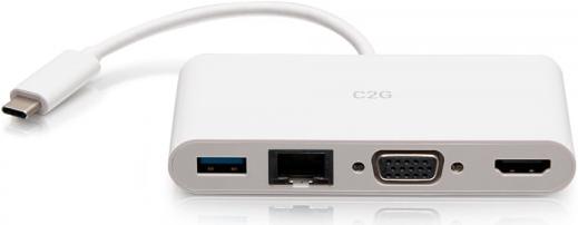Actual product image C2G USB-C® to HDMI®, VGA, USB-A and RJ45 Multiport Adapter - (USB-C, Thunderbolt, 1 Ports)